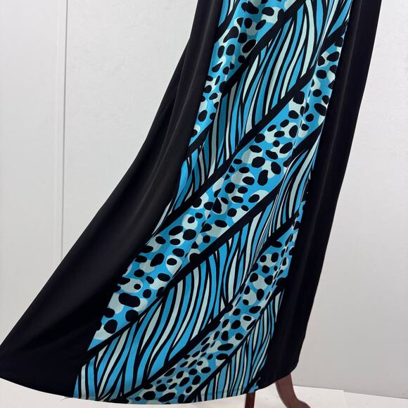 Bob Mackie Artistic Blue Black Maxi Dress Sleeveless XL Mobwife Tropical Summer - Picture 5 of 9